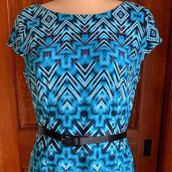 Anne Klein | Dresses | Anne Klein Blue Eclat Fit Flare Belted Dress Sz 2 |  Poshmark